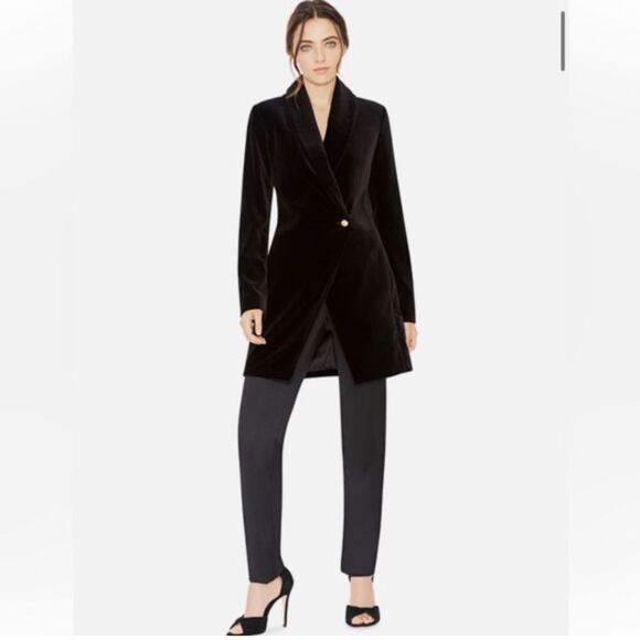 Alice & Olivia VANCE CROSSOVER SUEDED LONG COAT IN BLACK - Picture 1 of 7